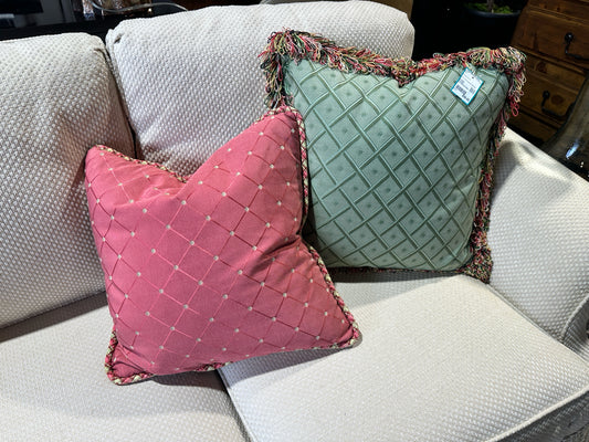 PAIR of pink/green pillows