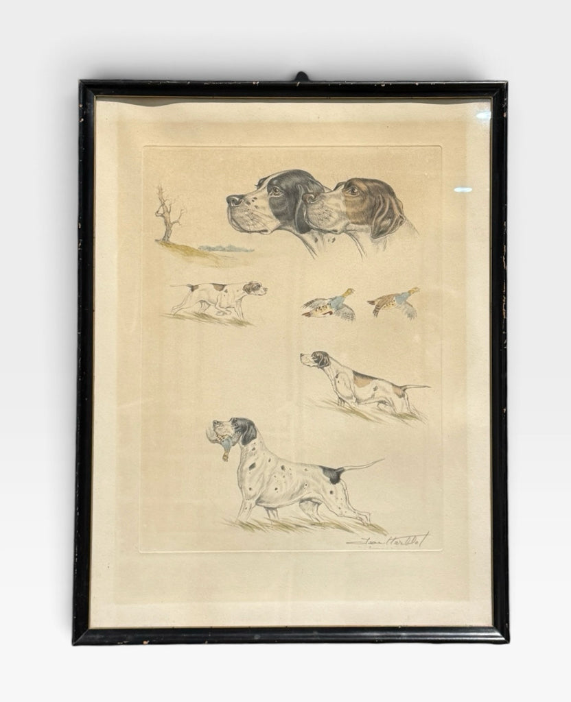 VTG Jean Herblet etching, english pointers, 15"W x 19.5"H