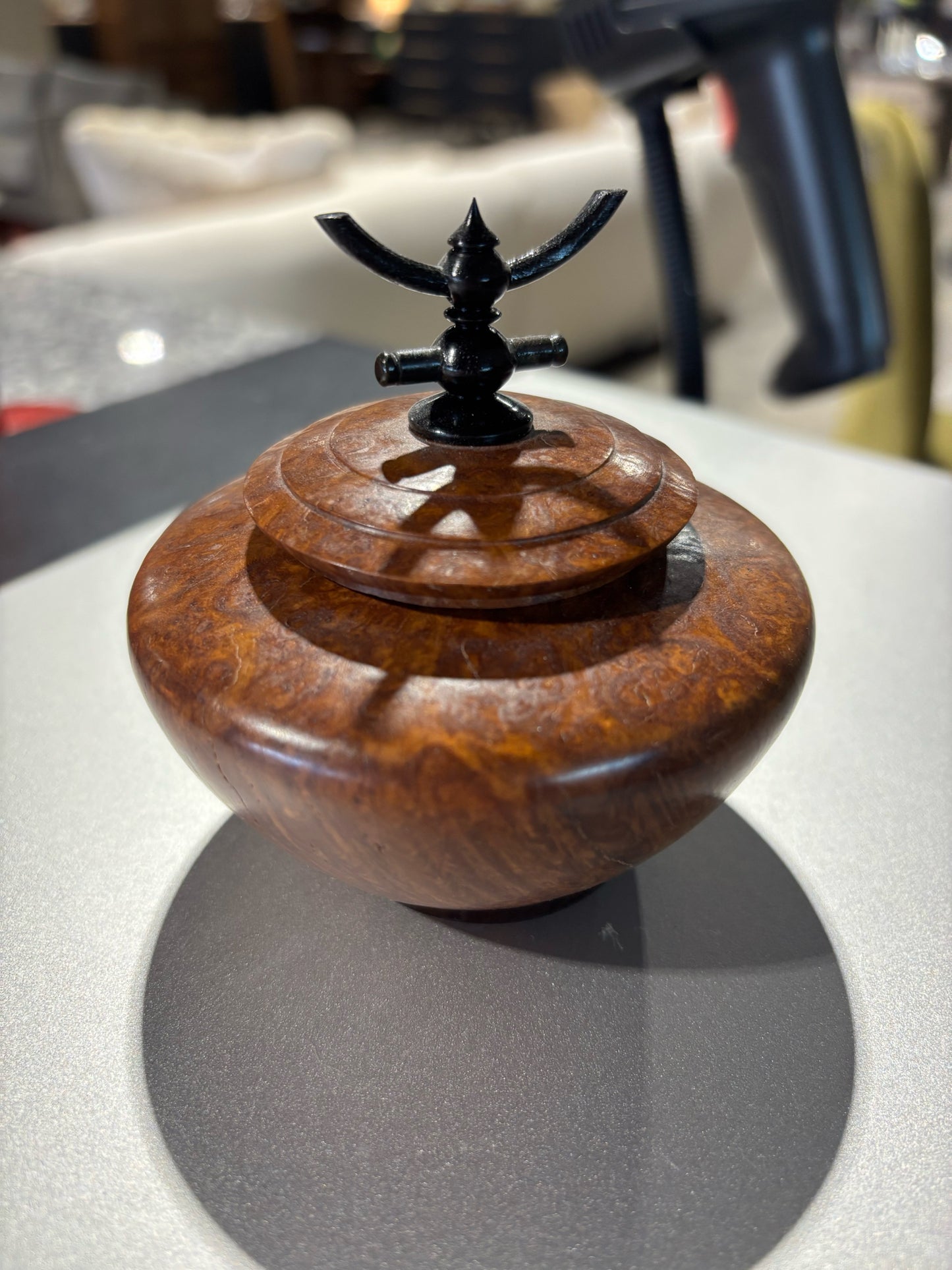 Asian Hand Turned Wooden Pot- 4"W X 4"W x 4"H