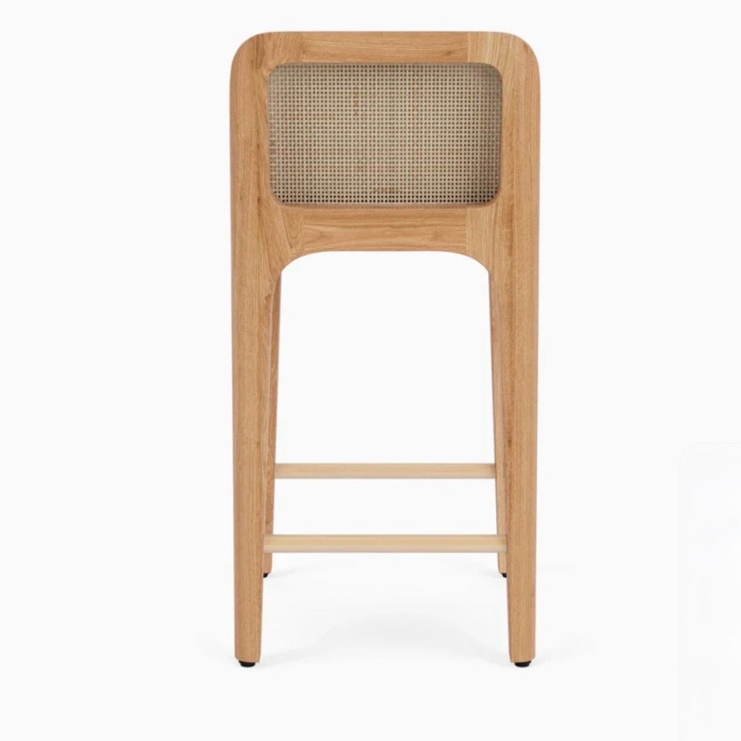 Canyon Counter Stool, Pearl Leather/ White Oak 21"W x 24"D x 35"H