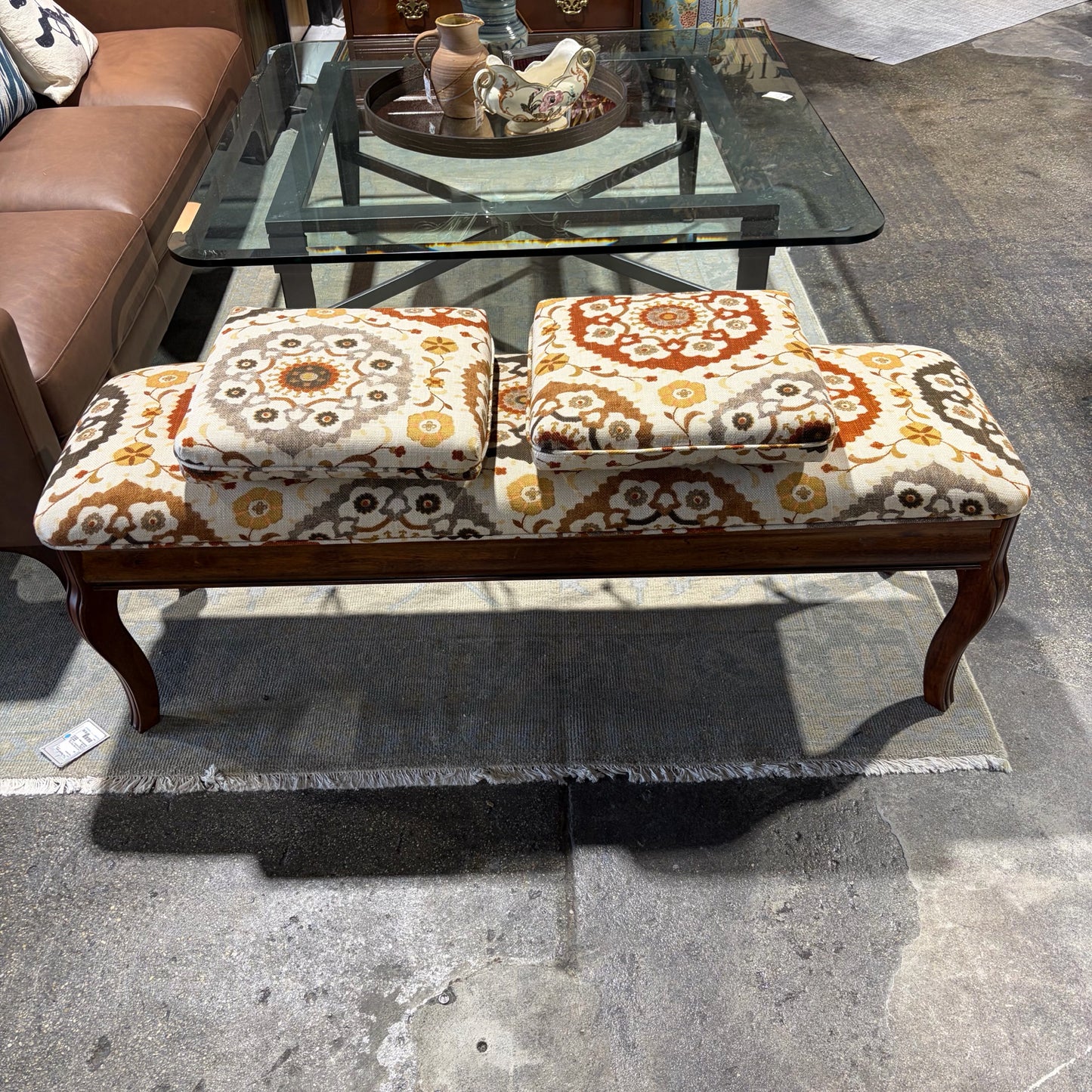 Upholstered Wooden Storage Bench w/Matching Cushions, 54"W x 16"D x 19"H