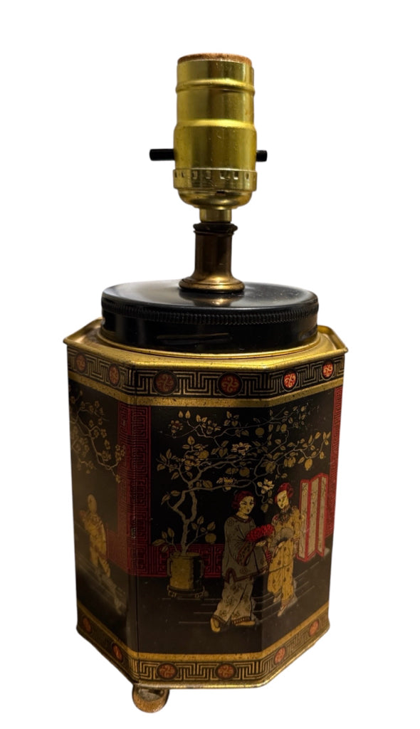 VTG Chinoiserie Tea Tin Lamp, octagonal, 5"W x 5"L x 10"H
