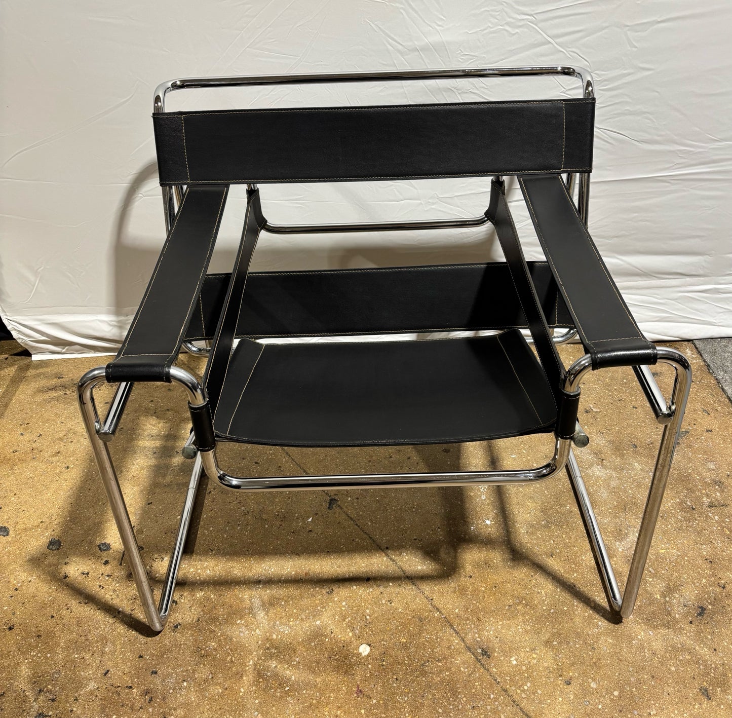 Wassily Style Leather & Chrome Chair 28" H x 31" W x 27" D