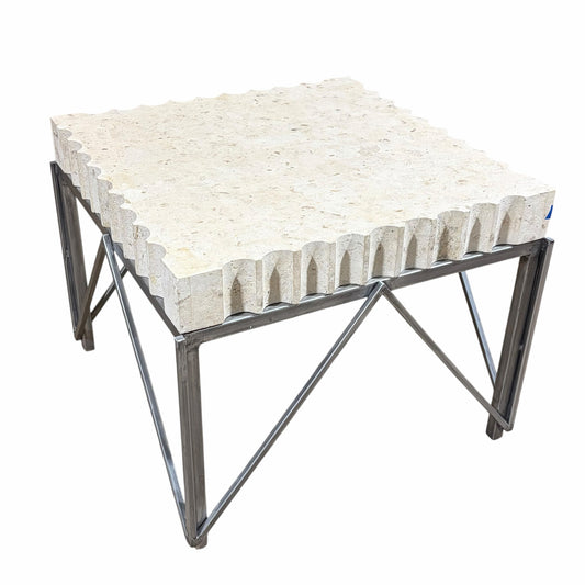 Travertine Side Table w/ Scalloped Edge, 26"W x 26"D x 21.25"H