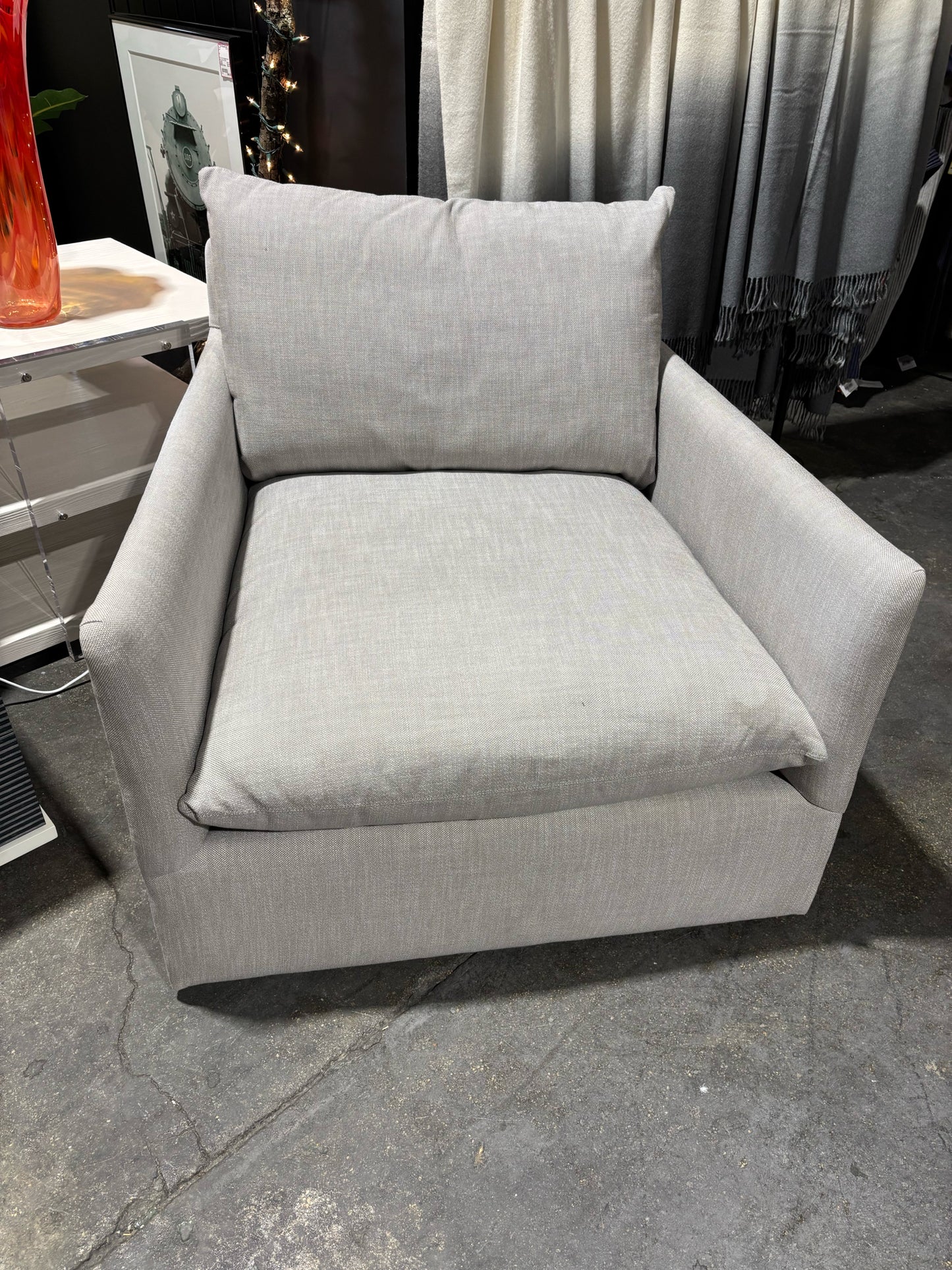 WSH- Grey Linen Swivel Chair -32"Hx36"Wx31"D
