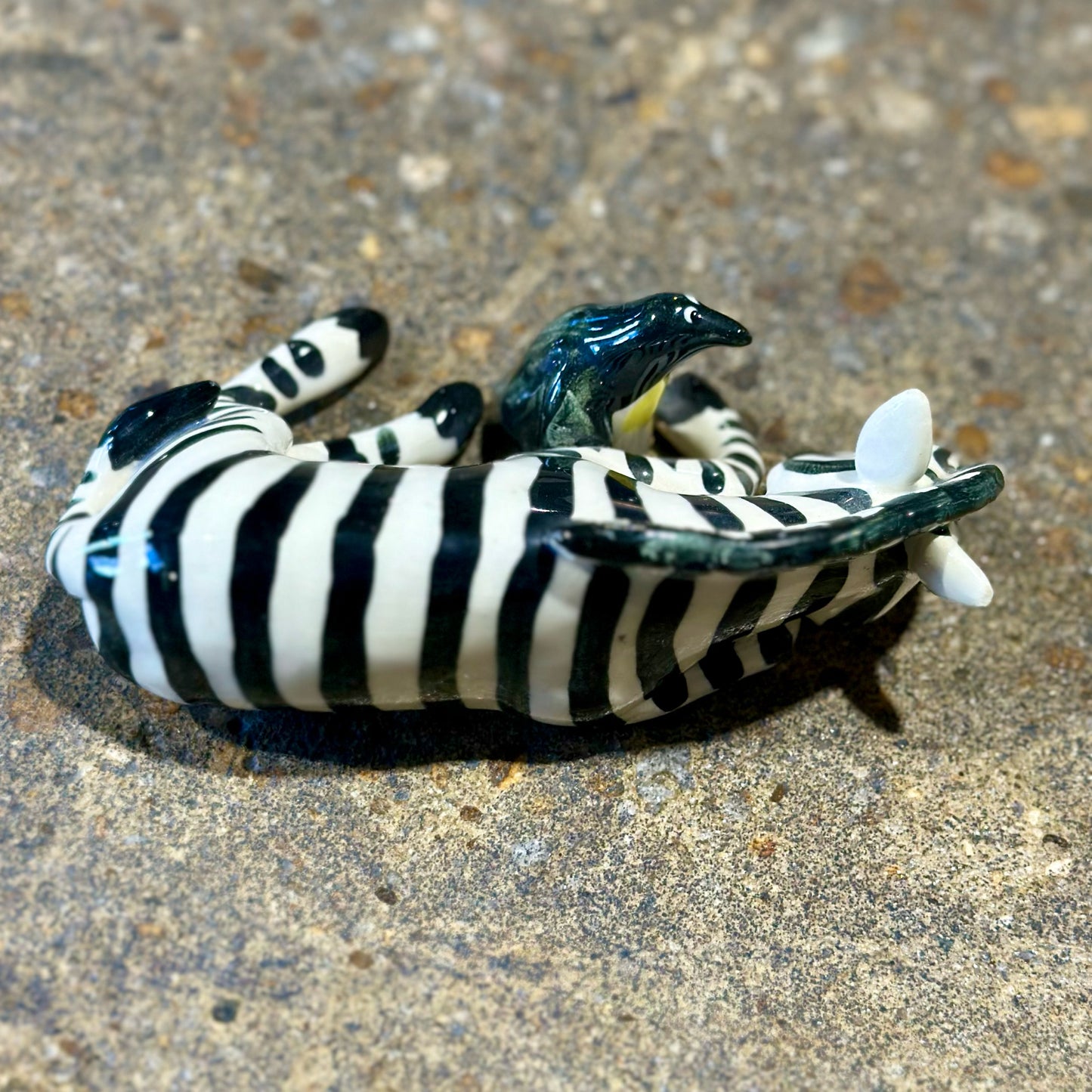 VTG Victoria Sexton Zebra & Penguin Figurine, Signed 1995, 5.5"L x 3.5"W x 2"H