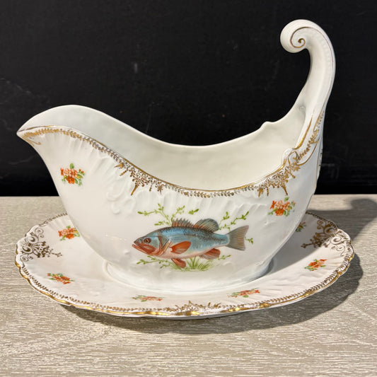 Antique Austrian Porcelain Fish Gravy Boat John Wanamaker, 9"W x 6"D x 7"H