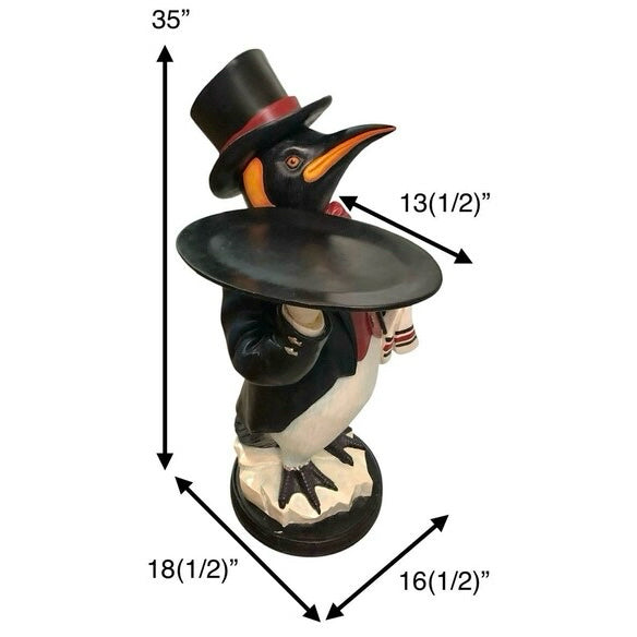 Large Penguin Butler Statue w/ Tray, 16.5" L x 18.5" D x 35" H