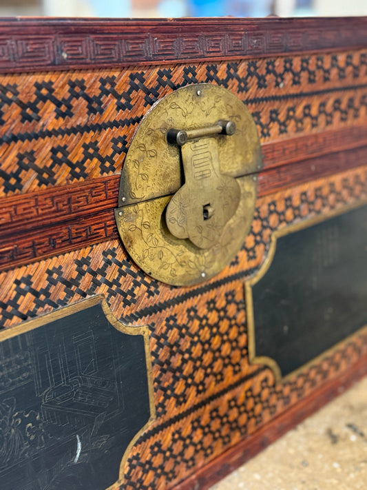 Vintage Maitland Smith Asian Trunk, 31.25"W x 19.5"D x 14.5"H
