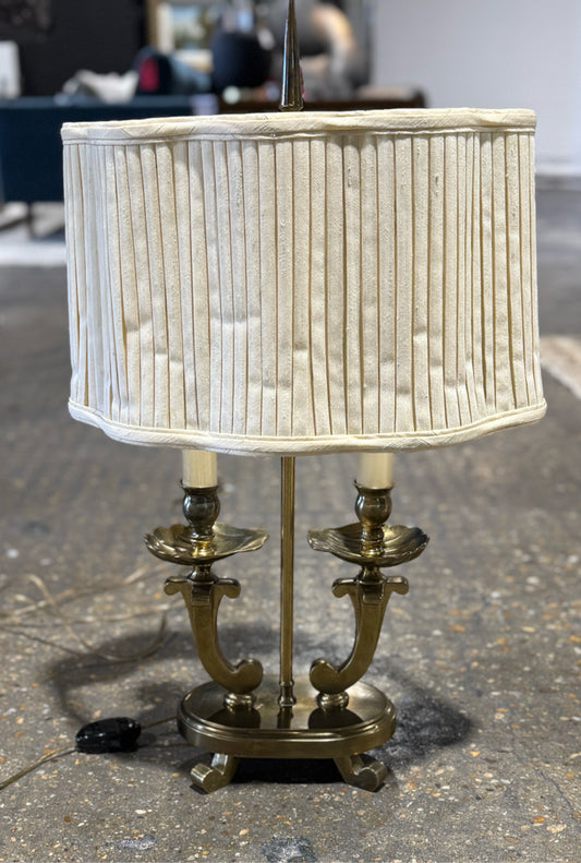Vintage buillote style brass lamp, shells, pleated shade,26"H x 15"W x 10"D
