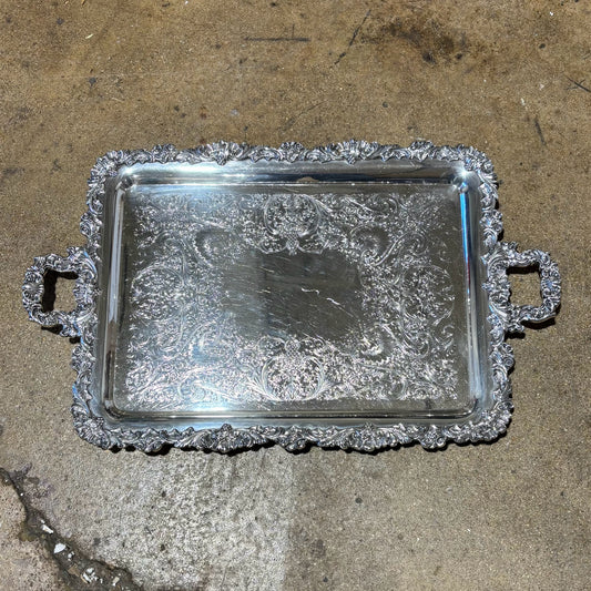 Silverplated Tray with Handles & Feet 27.5" L x 17" W x 2" H