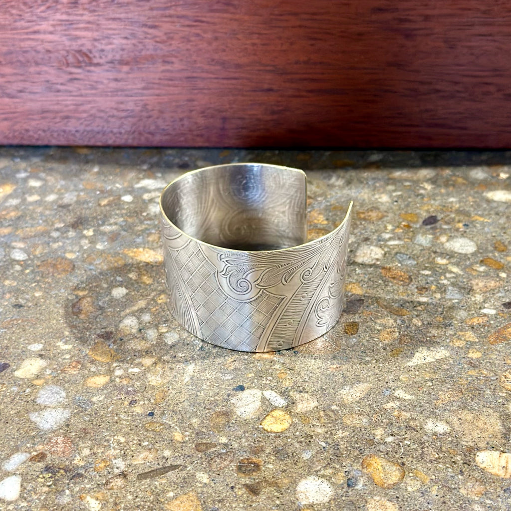 Silverplate over brass wide botanical cuff