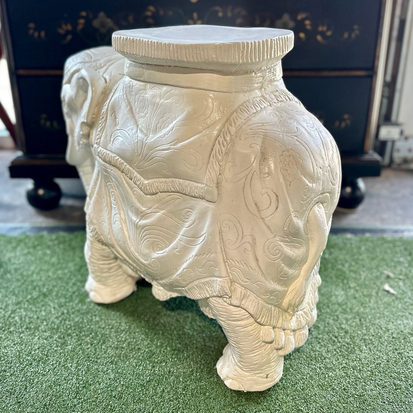 Vintage Elephant Side Table / Plant Stand / Stool, 26" L x 12" W x 21" H