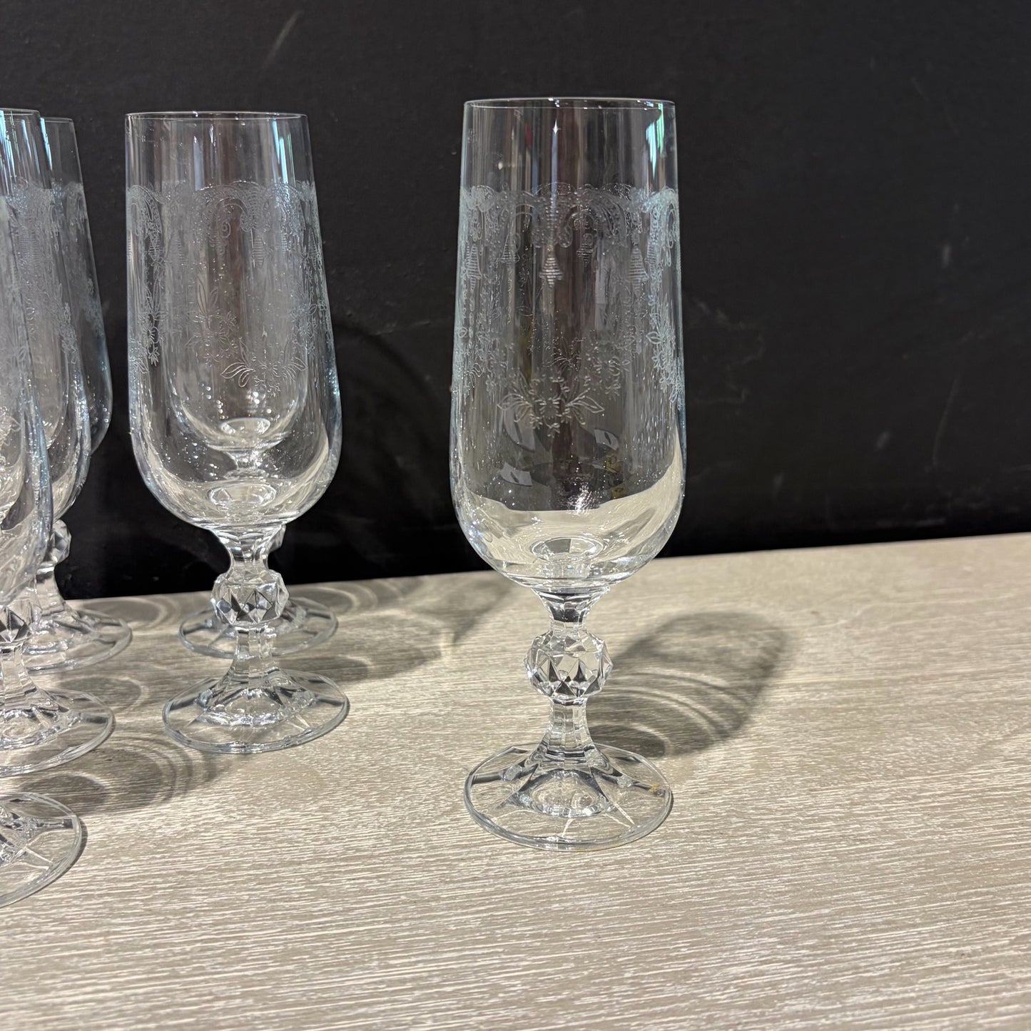 Set of 6 Bohemia Crystal Cascade Champagne Flutes 6.75"H x 2.5"Dia