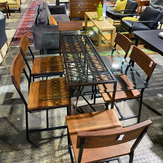 Glass & Iron Dining Table, 60"L x 36"W x30"H