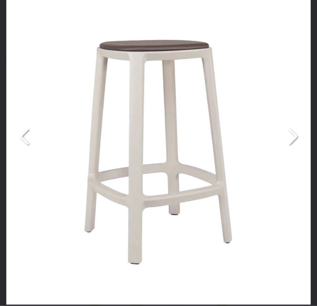 NEW Cadrea bar stool by TOOUI, brown leather/ivory, 17" W x 17 "D x 25.5"H