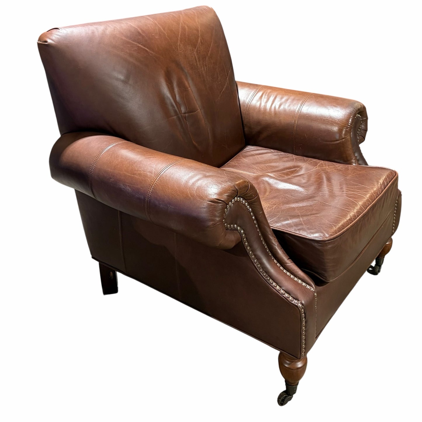 Brooklyn Leather Armchair & Ottoman w/ Nailhead Trim, 37"W x 36"D x 35"H