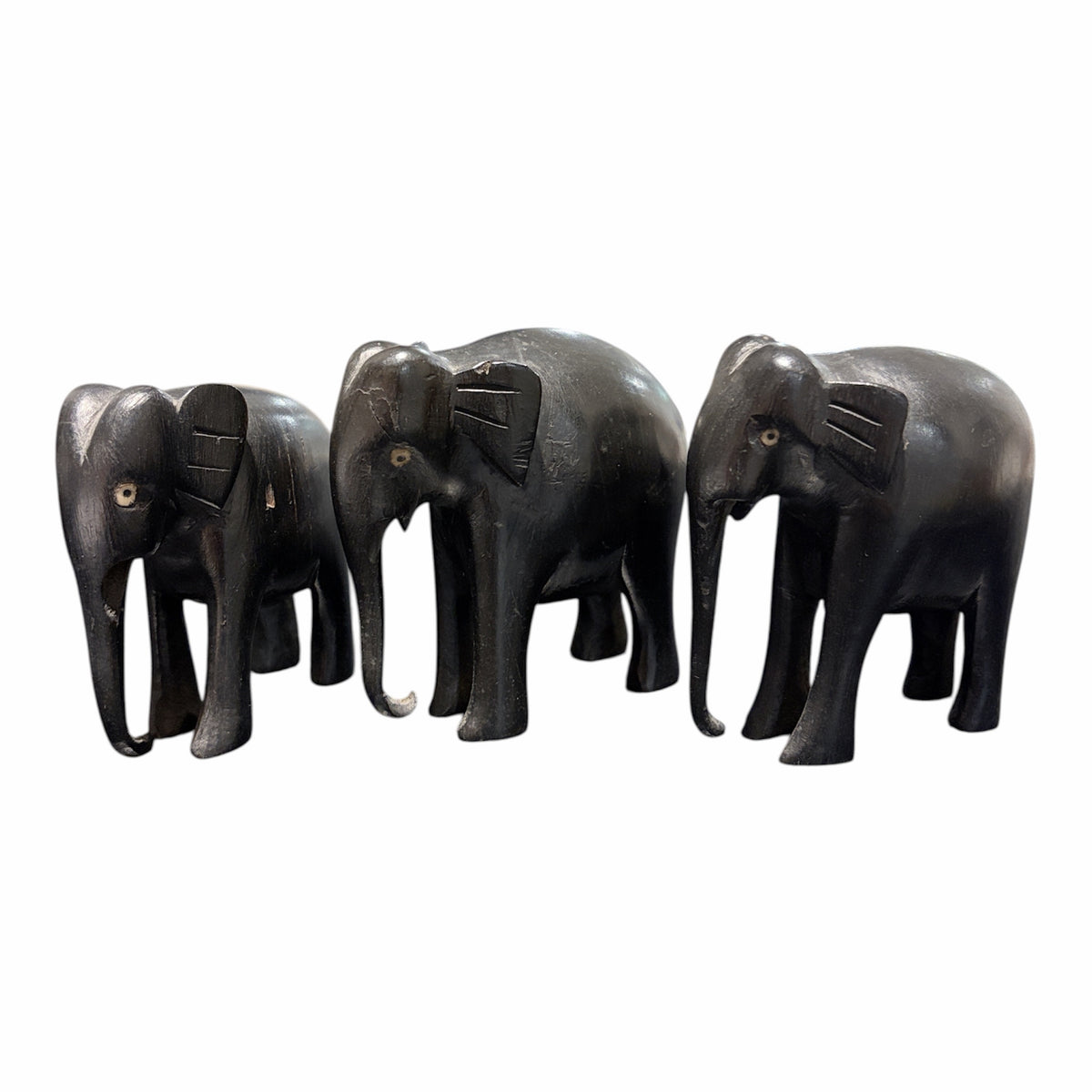 VTG Hand Carved Elephant Trio