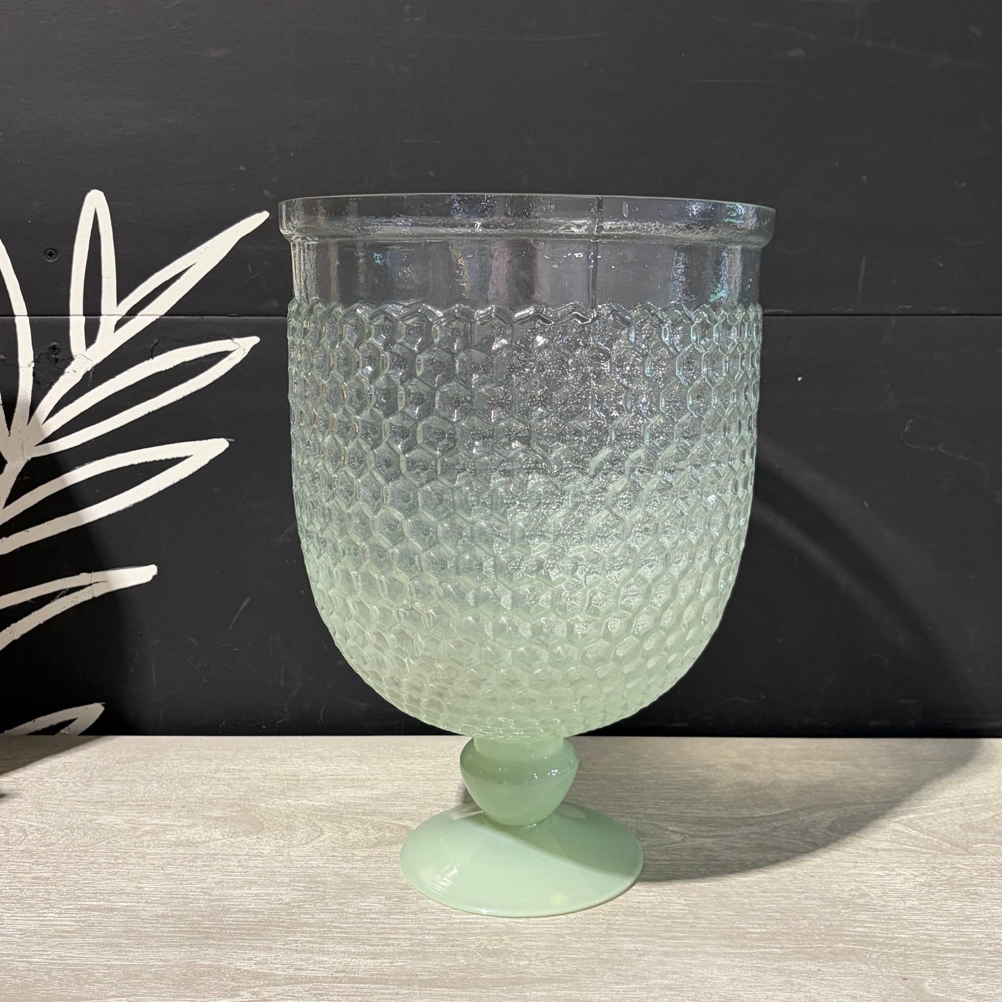Glass "Grecian" Hurricane Vase Ombre Green, 16"H x 11"W