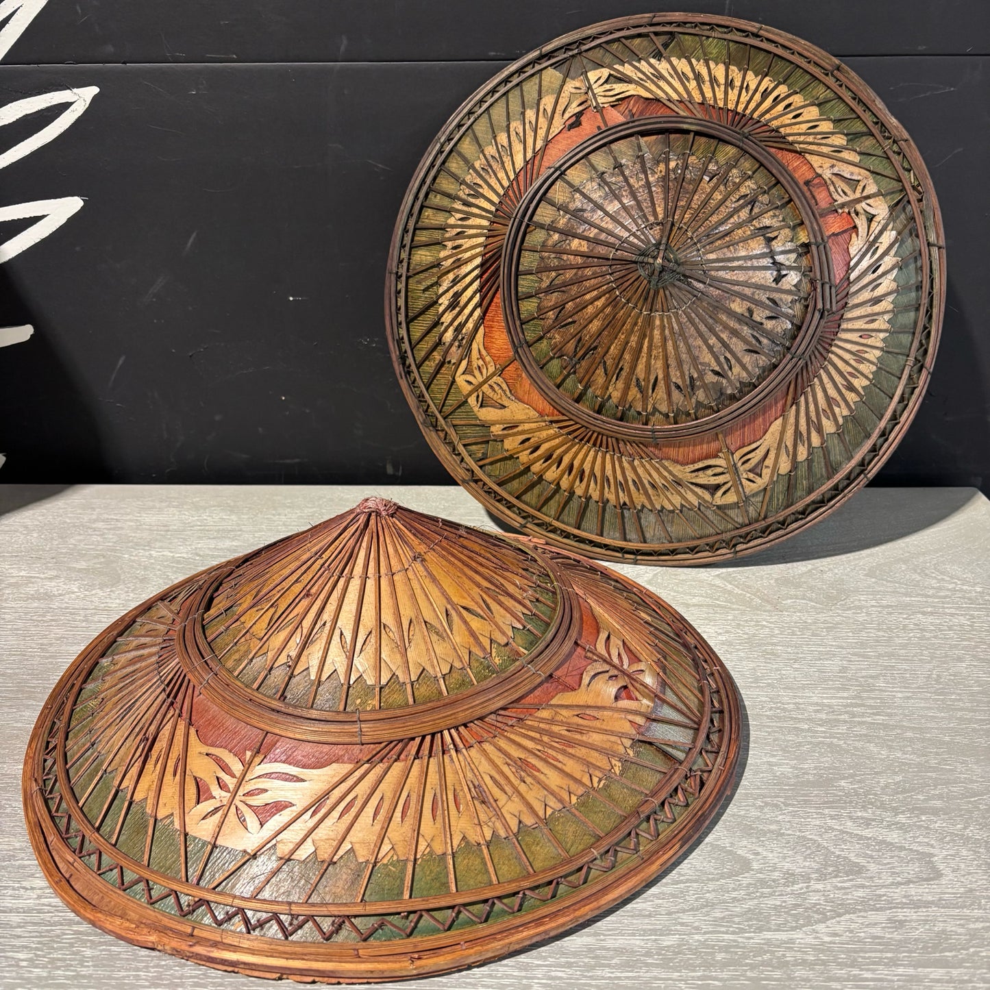 PAIR Asian Bamboo Field Hats 45" D x 5" H