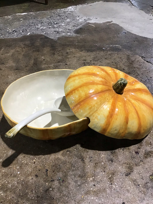 Pumpkin Soup Tureen with Lid and Ladle 12"L x11" W x 9"H