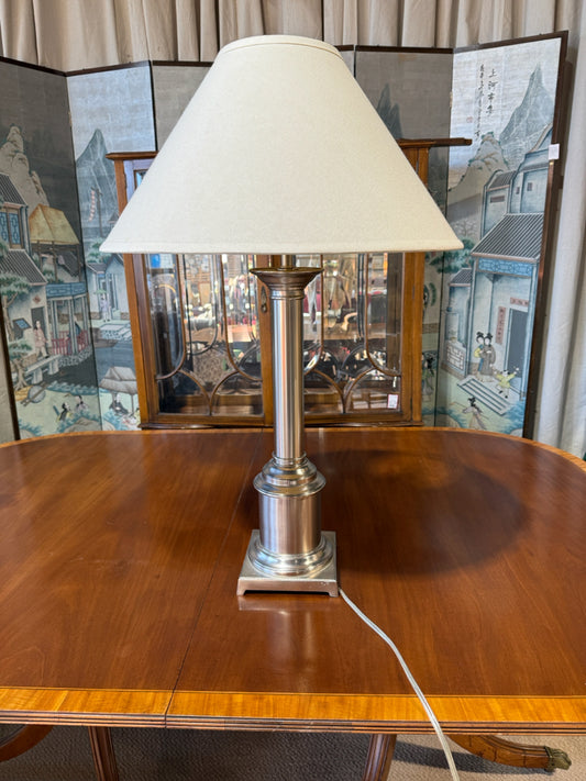 Restoration Hardware brushed nickel pillar lamp, 32"H