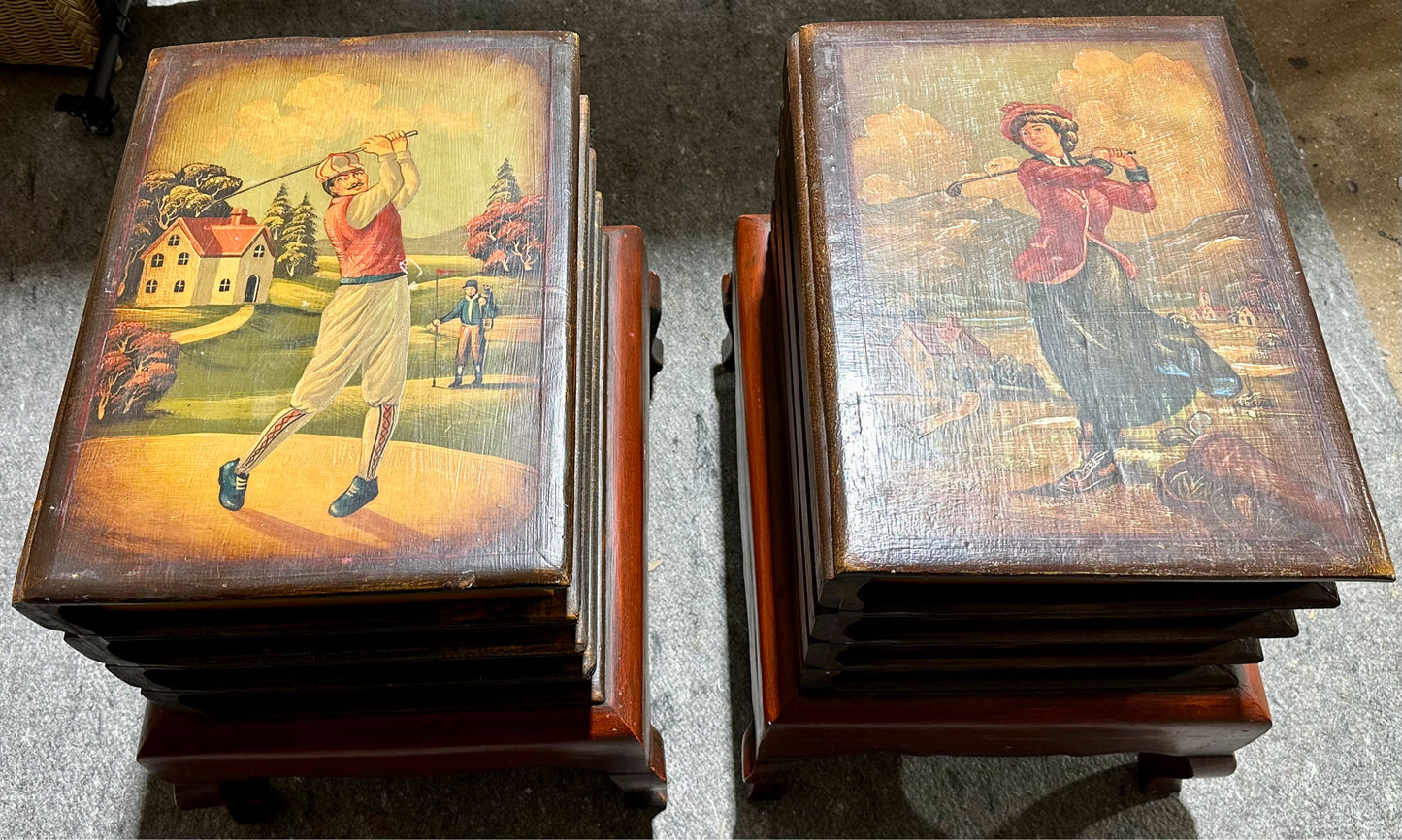 Pair of Faux His & Hers Golf Book Stack Cabinet End Tables 21" L x 17" W x 22" D