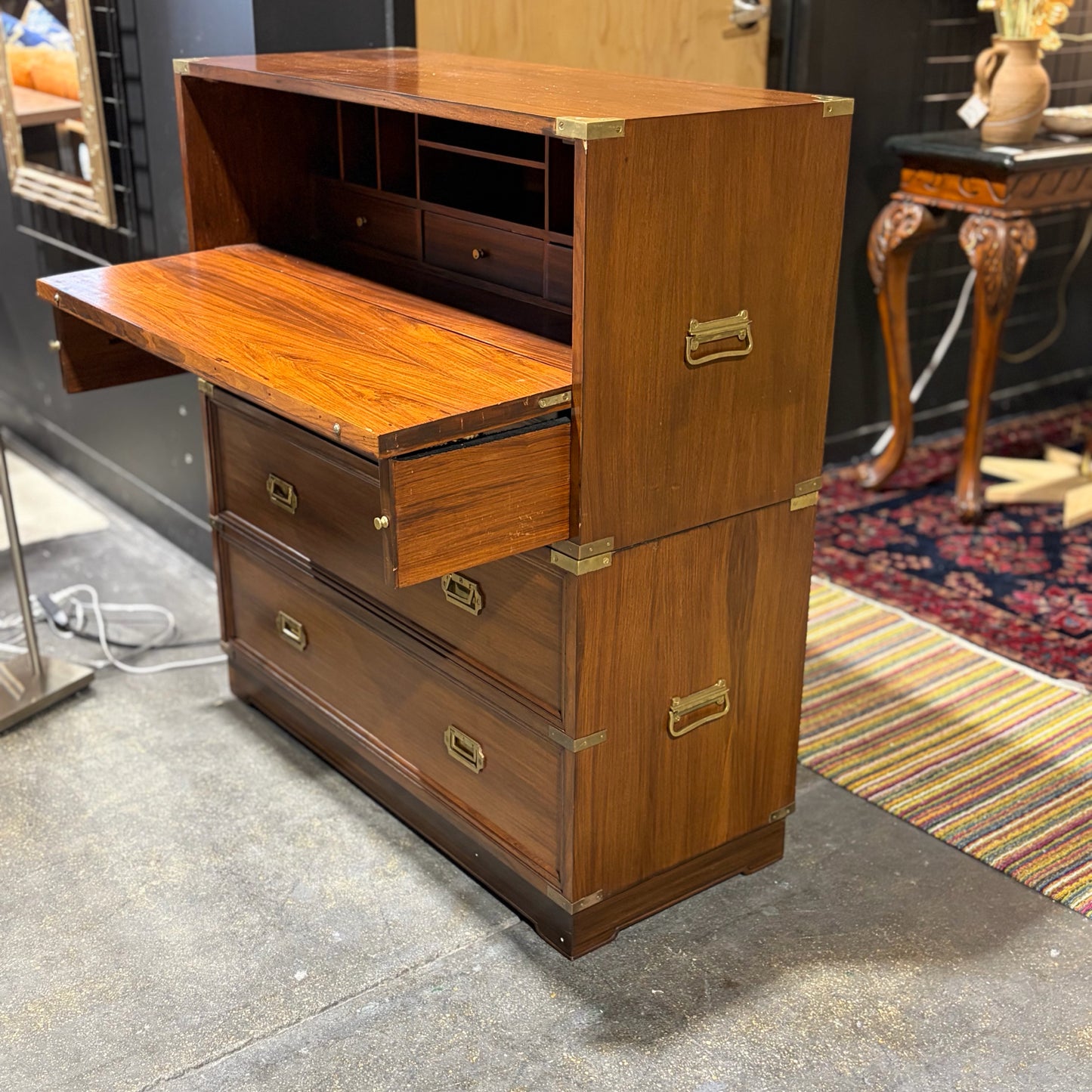 2-Piece Campaign Secretary w/Brass Accents, 36"W x 15"D x 39"H