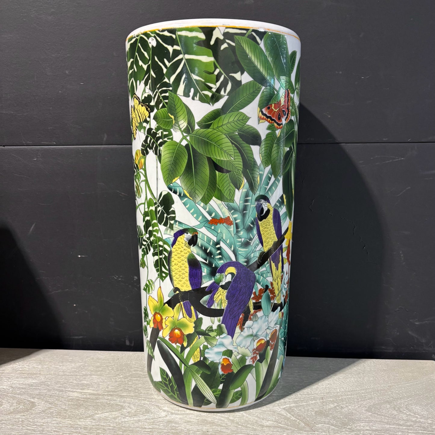 Ceramic Umbrella Stand, Tropical 18" H x 8" D