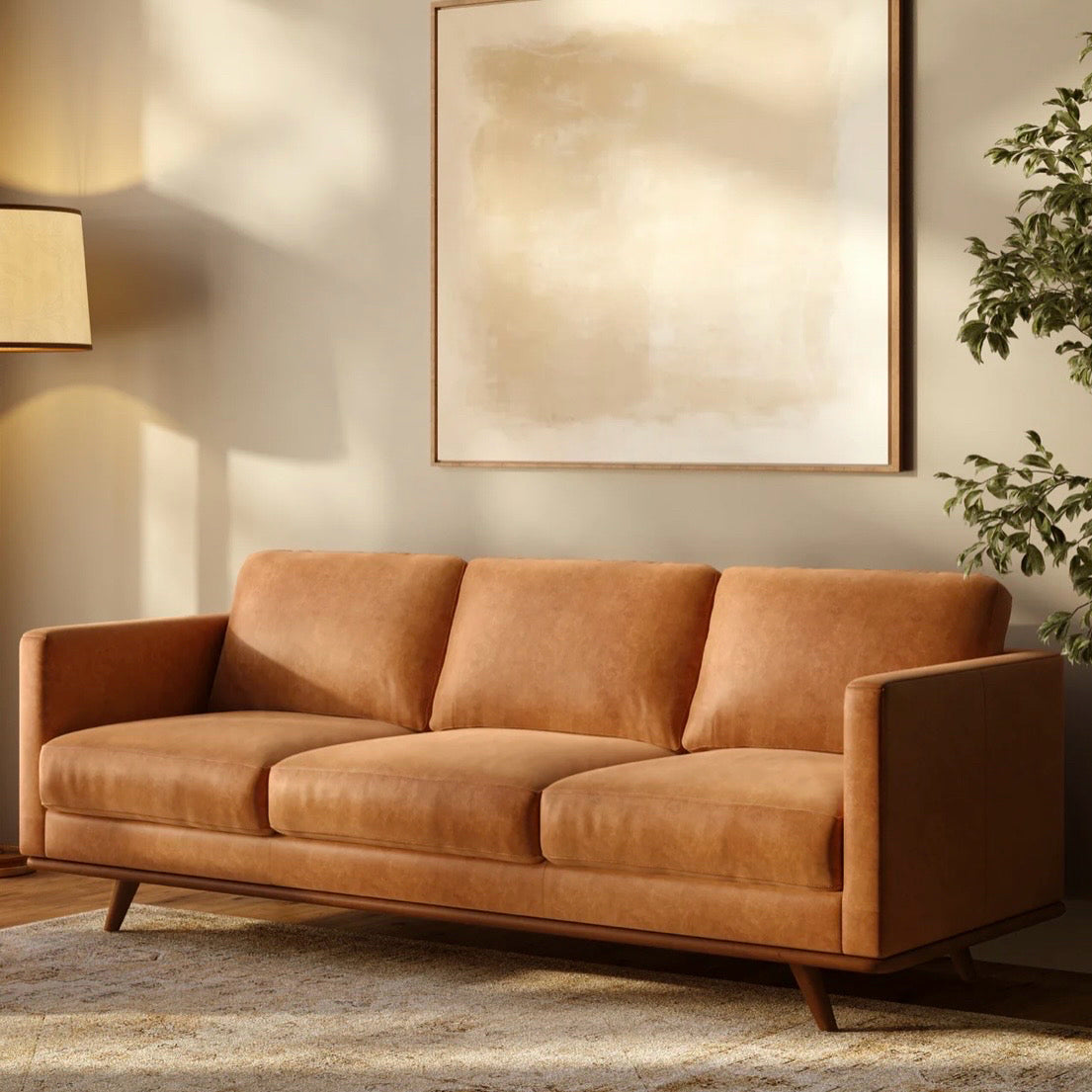 Poly & Bark Nolita Sofa - Cognac Tan, 85"W x 33.25"D x 33"H