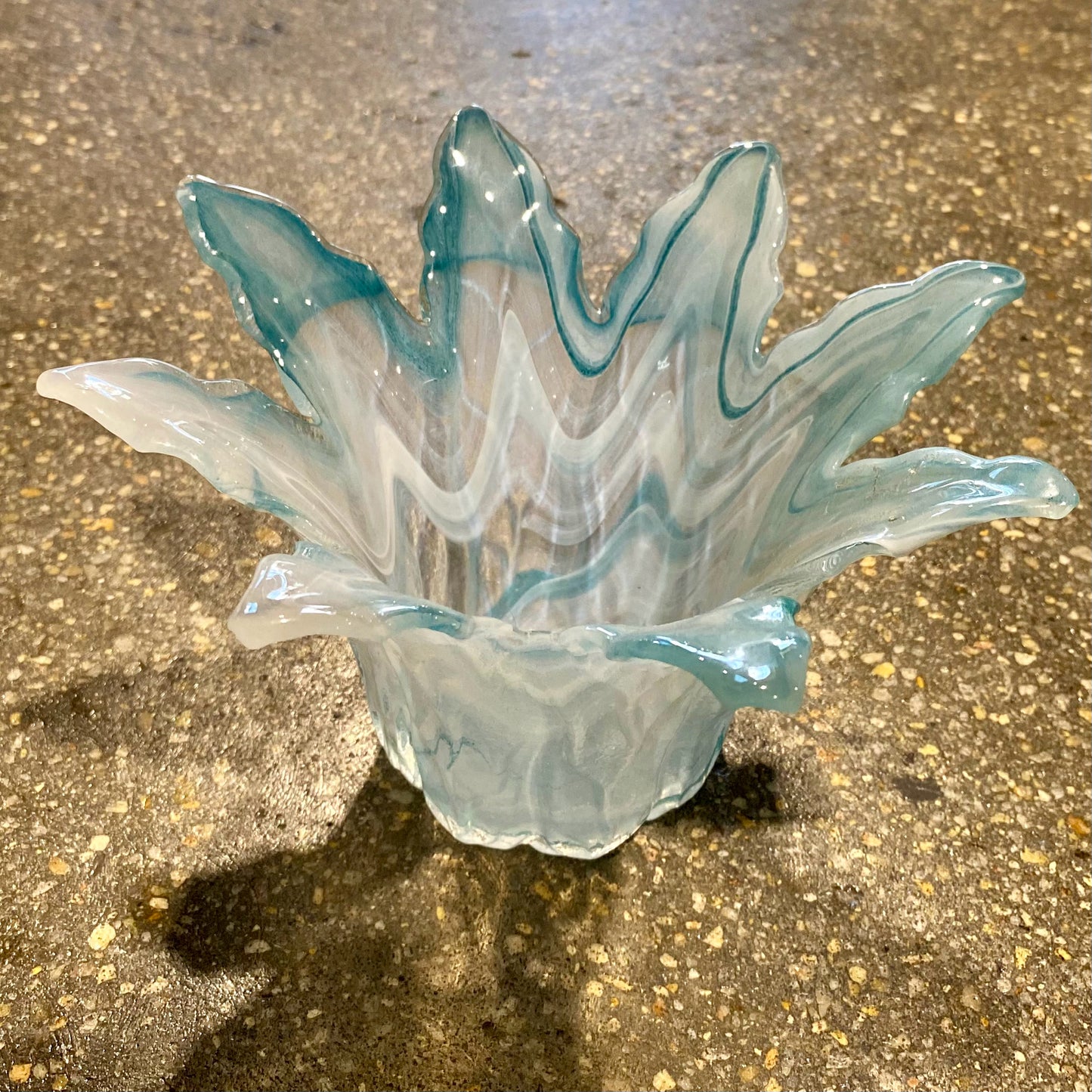 Blue Glass Flower Petal Bowl, 7.5"W x 7.5"D x 4.25"H
