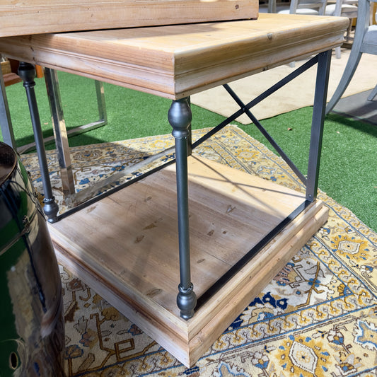 Rustic Wood & Metal Side Table, 25" L x 23" W x 24" H