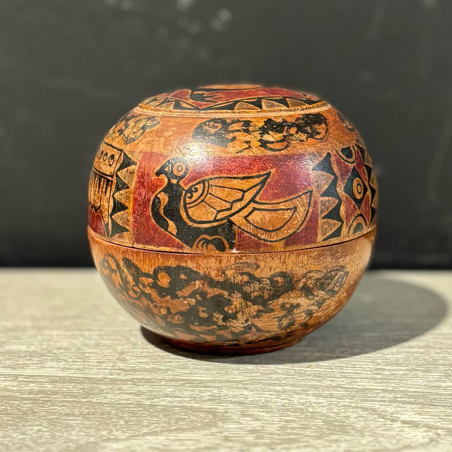 Wooden Round Painted Box 4" H x 13" D