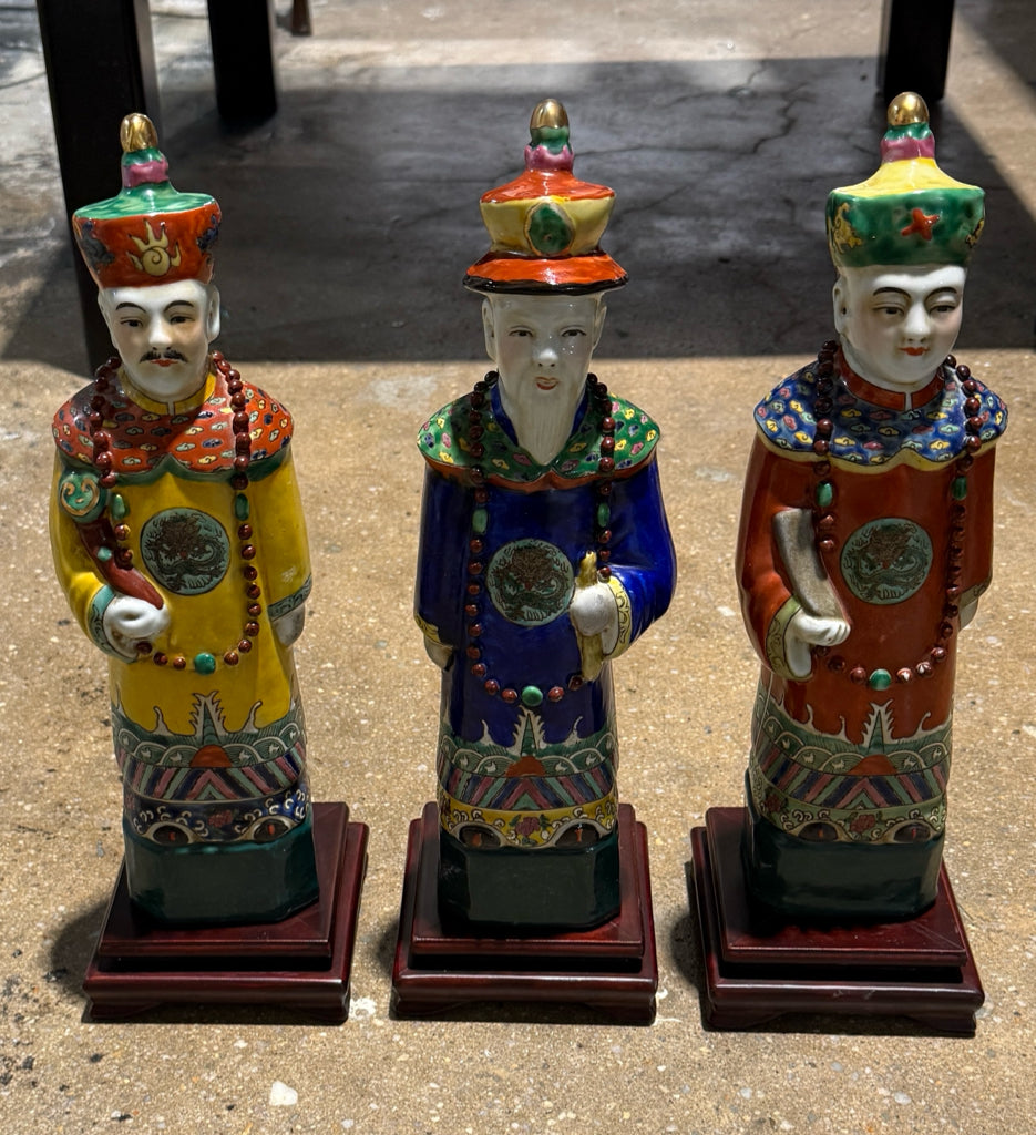 SET of 3 Chinese Qing Dynasty emperor figurines, 13"H to 15"H