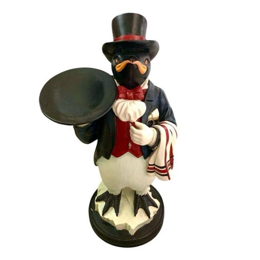 Large Penguin Butler Statue w/ Tray, 16.5" L x 18.5" D x 35" H
