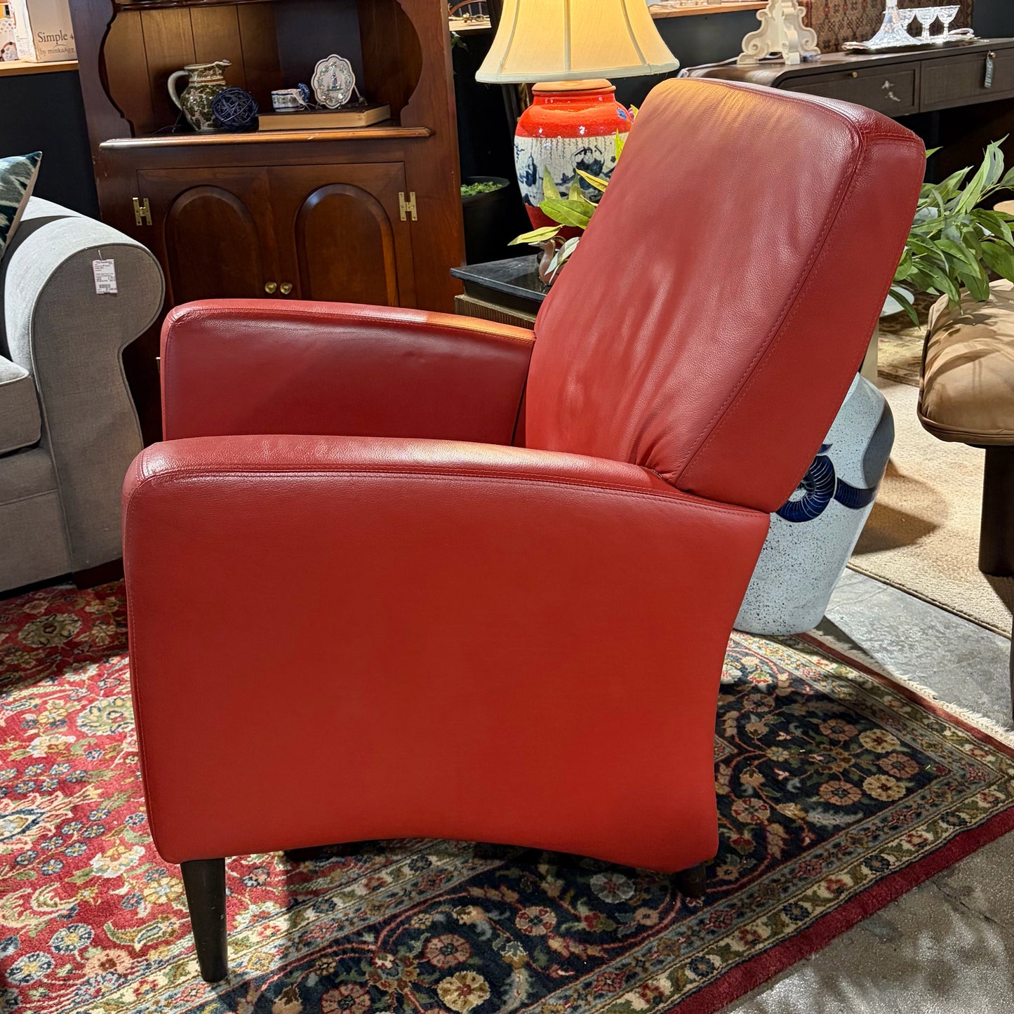 Contemporary Red Leather Armchair, 28.5"W x 31"D x 36"H