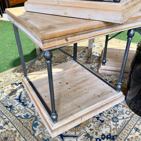 Rustic Wood & Metal Side Table, 25" L x 23" W x 24" H