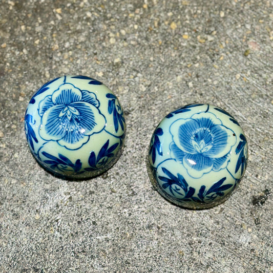Pair of Antique Asian Porcelain Cups, Blue & White, approx. 3" Dia x 2" H