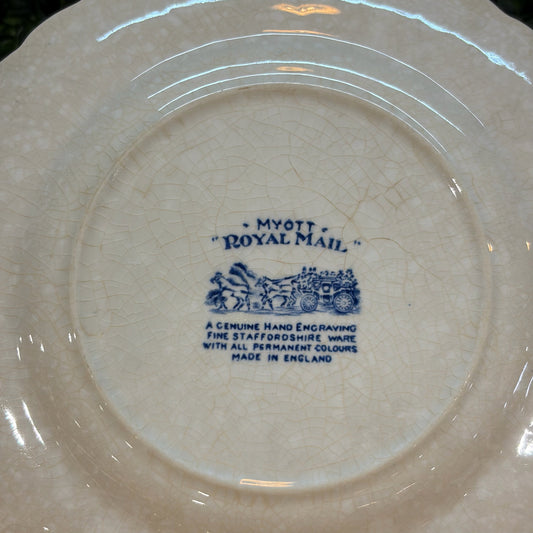 Blue & White Myott "Royal Mail" Staffordshire Ware Plate 8"Dia