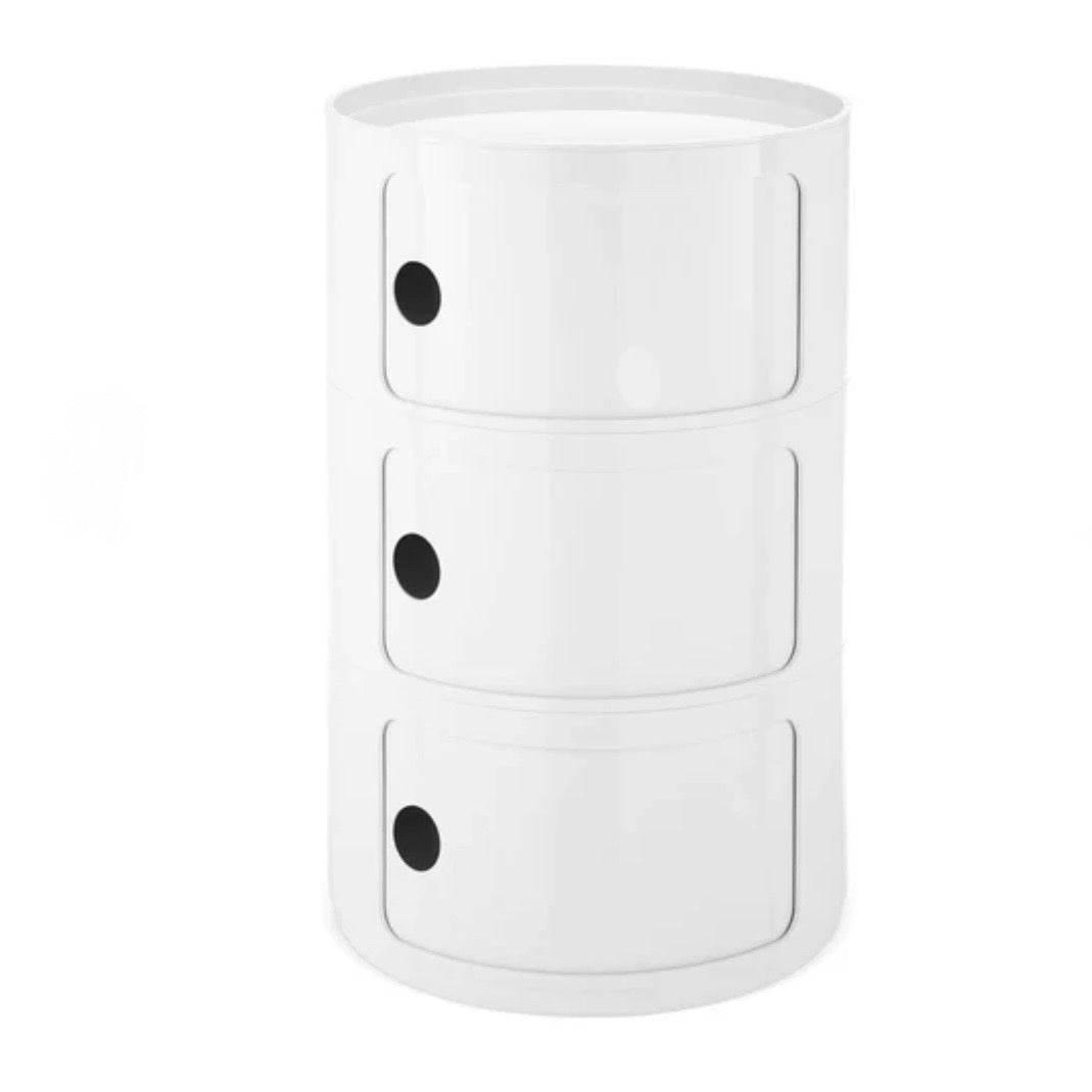 Kartell Componibili 3-Door Round Storage Unit, White Glossy, 12.6"Dia x 23.75"H