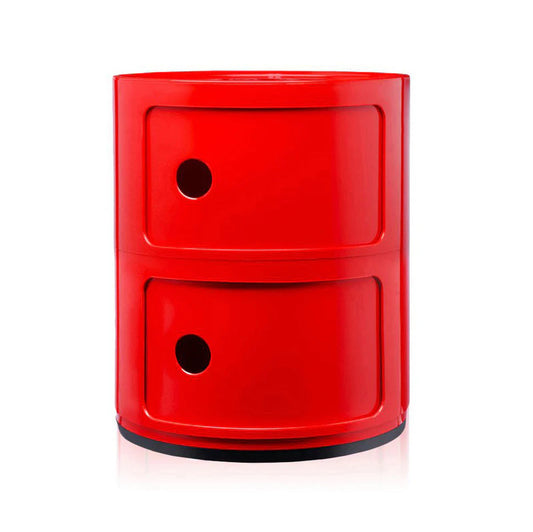Kartell Componibili 2-Door Round Storage Unit, Red Glossy, 12.6 Dia x 15.75" H