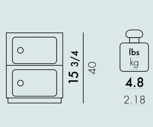 Kartell Componibili 2-Door Round Storage Unit, Blue Glossy, 12.6 Dia x 15.75" H