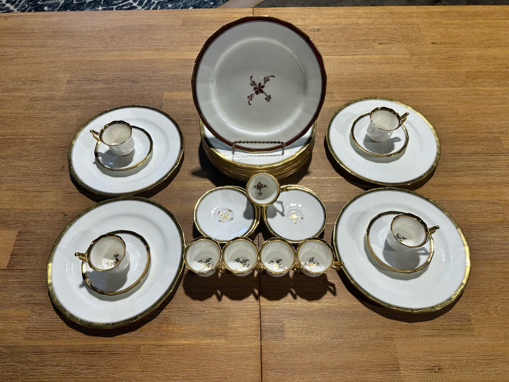 Antique Cualdon England CA Selzer plates, Demi cups & saucers, asstd quantities