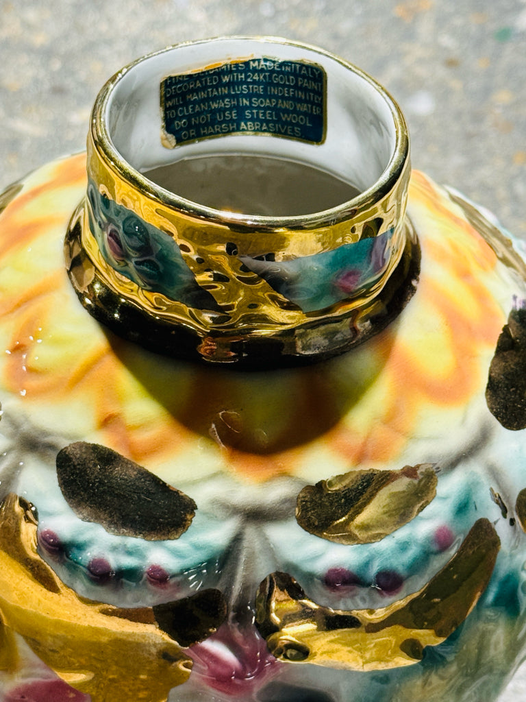 Antique Capodimonte vase, hand painted, 24K, 6.5"W x 6.5"D x 10"H