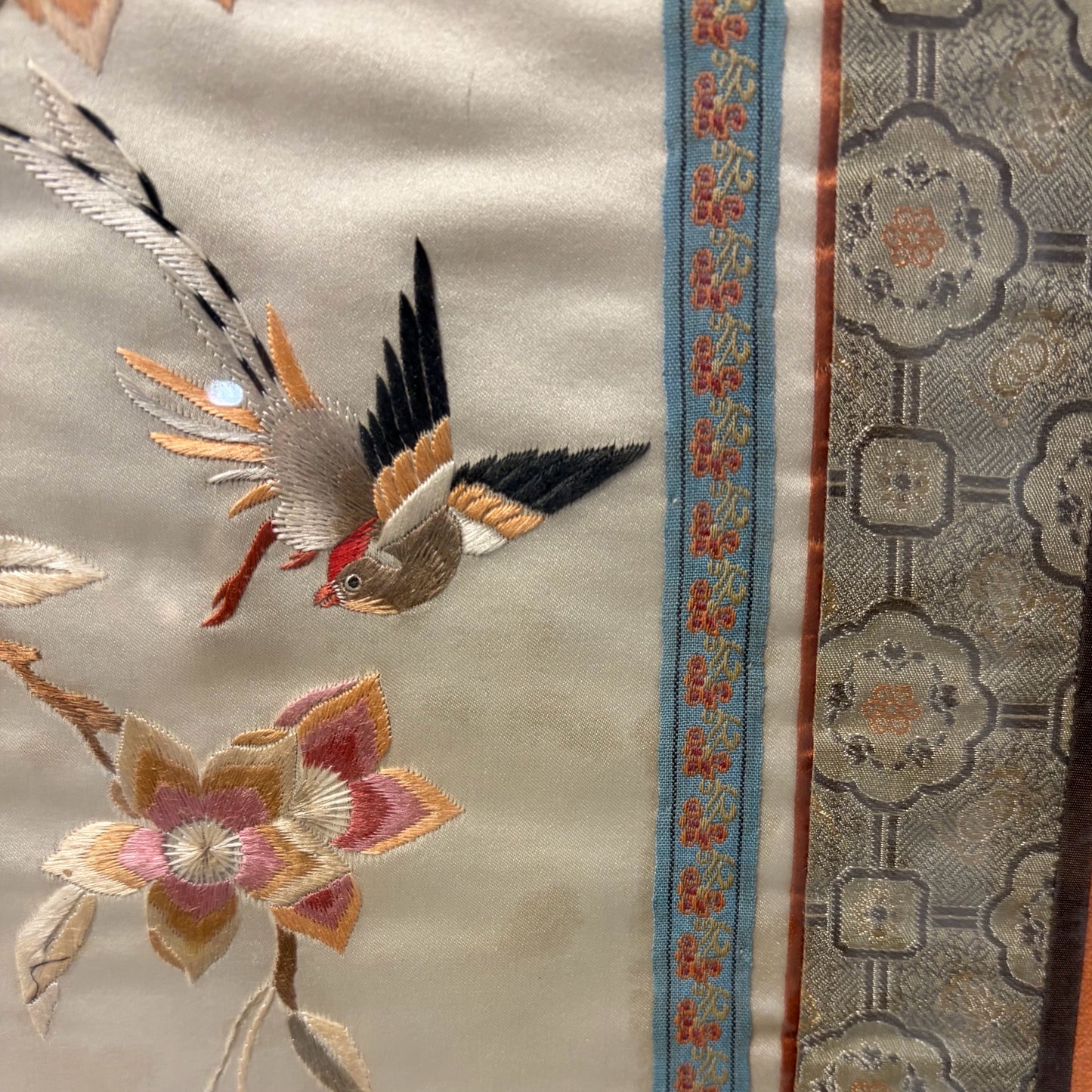 Chinese Silk Embroidered Panel, 16"W x 30"H x .75"D