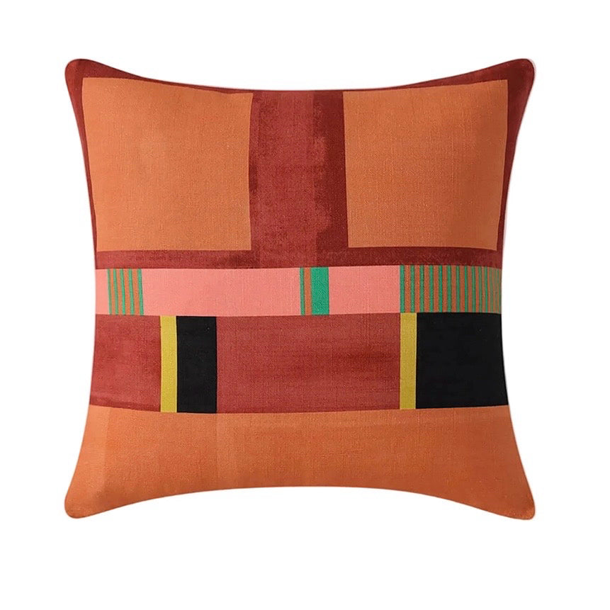 Sunday Citizen Patchwork Throw Pillow, orange/green, 20"W x 20"D