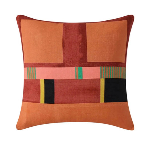 Sunday Citizen Patchwork Throw Pillow, orange/green, 20"W x 20"D