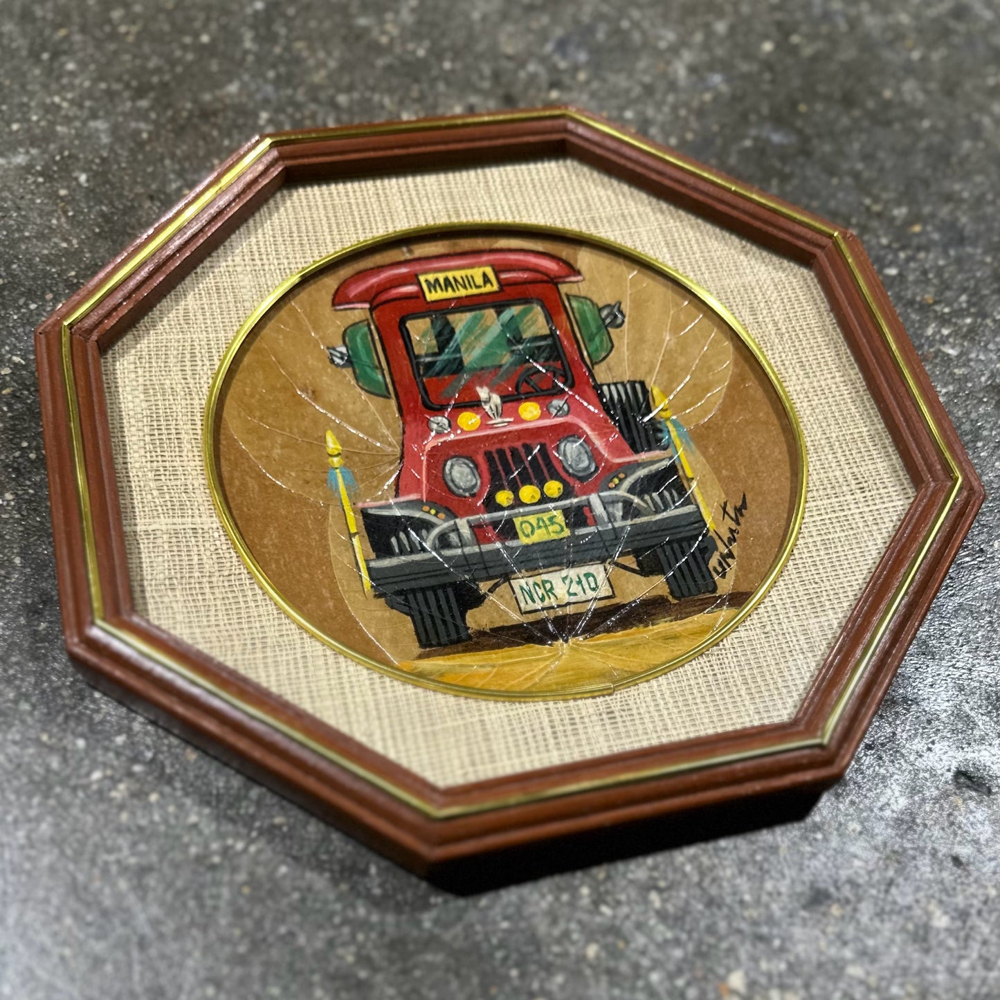 Manila Jeepney Octagon Painting, Leaves Canvas, 12" Dia