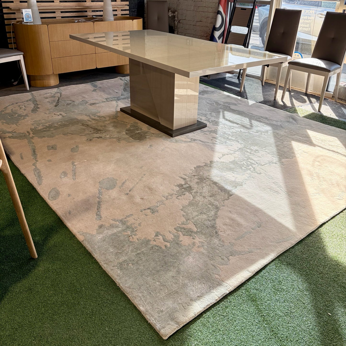 Hand Knotted Wool & Silk Rug, Cream & Teal, 11'10"L x 9'W x 1"H