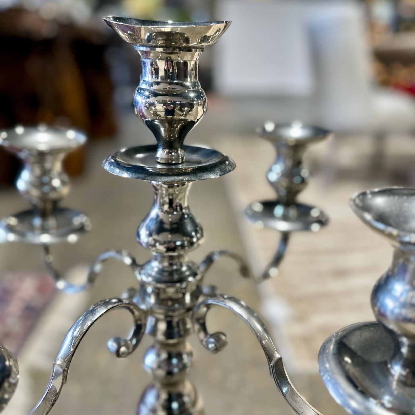 Traditional Four Arm / Five Candle Candelabra, Chrome Finish, 18" Dia x 28" H